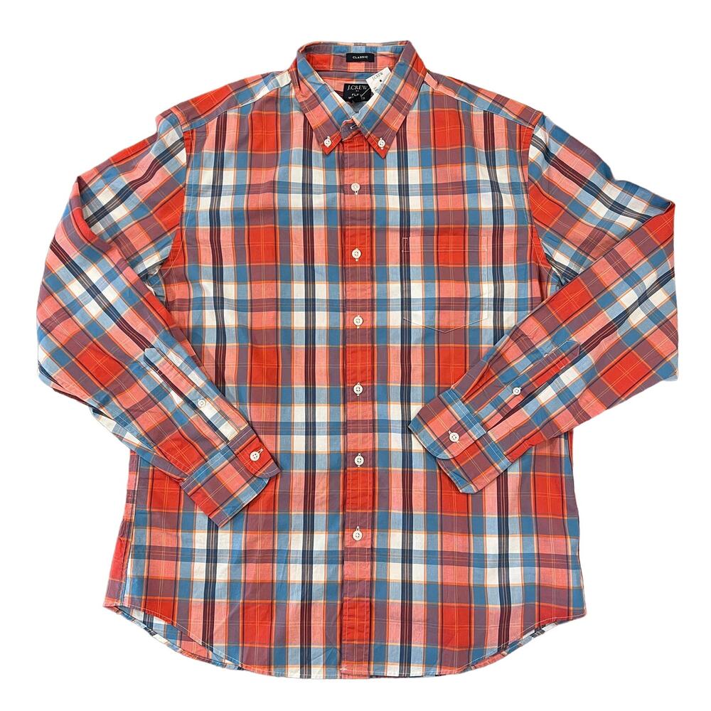 **NWT J. Crew Men's Red/Blue Plaid Regular Flex Casual Button Down Shirt - M